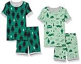 Amazon Essentials Unisex Kids' Snug-Fit Cotton Pajama Sleepwear Sets, 4-piece, Happy Camper, 6-7