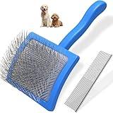 2PCS Slicker Brush for Dogs & Pet Comb,Professional Dog Grooming Brush (Goldendoodles,Poodles,Labradoodles) with Extra Long Pins to Effectively Remove Tangles, Knots and Mats-Pet Supplies(Large,Blue)