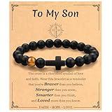 Father's Day Christian Gifts for Men Dad, Baptism Religious Cross Bracelet for Man Him Son Grandson Dad Father Brother Godfather Grandfather Grandpa Husband, Inspirational Faith Based Jesus Bracelets