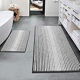 BSICPRO Bathroom Rugs and Mats Sets, 2 Piece Thick Absorbent Chenille Non Slip, Soft Shaggy Floor Mats, Machine Washable (20" x 47" Plus 16" x 24", Gray)