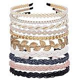 LYroo Pearl Headbands Beaded Headband Metal Head Bands No Slip Hair Accessories for Women Girls,10 Pack