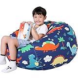 Lukeight Dinosaur Stuffed Animal Storage Bean Bag Chair Cover - Premium Canvas Organizer with YKK Zipper Holds 60+ Plush Toys, Washable Kids Room Decor (No Filling, Large)