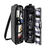 ALLCAMP Wine tote Bag with Cooler Compartment，Picnic Set Carrying Two sets of tableware（Gray）