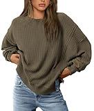 PRETTYGARDEN Oversized Sweatshirt for Women 2025 Fashion Crewneck Long Sleeve Pullover Waffle Knit Tops Fall Trendy Clothes (Army Green,Large)