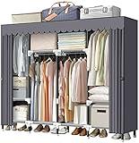 LOKEME Portable Closet, 67 Inch Wardrobe Closet for Hanging Clothes with 4 Hanging Rods, 25mm Steel Tube Clothes Storage Organizer for Extra Sturdy, Quick and Easy to Assembly, Gray Cover