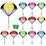 12 Pieces Parachute Toy Hand Throw Flying Toys Parachute Men Toy Parachute Figures for Christmas Outdoor Landing Gifts, No Battery Nor Assembly Required (Simple Style)