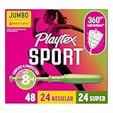 Playtex Sport Tampons Multipack (24ct Regular/24ct Super), Fragrance-Free - 48ct | Tampons Regular and Super, Playtex Tampon Multipack, Feminine Care with 360 Leak Defense
