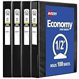 Avery Economy View 3 Ring Binders, 0.5" Round Rings, 100-Sheet Capacity, Black, 4 Pack (17701)