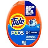 Tide PODS Laundry Detergent Pacs, 3-in-1 Stain Remover, Odor Fighter, Color Protector, 112 Count, HE compatible, Original Scent