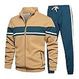 LBL Leading the Better Life Mens Track Suits 2 Piece Outfit Casual Color Block Sports Jogging Sweatsuit Set Khaki L