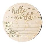 5.5” Hello World Newborn Sign – Premium Natural Basswood - Baby Birth Announcement Sign for Hospital/Home Birth and Newborn Photography | Great for Baby Shower, New Baby Arrival, New Parents Gift