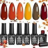 Beetles Fall Gel Nail Polish Set - 6 Colors Burgundy Red Orange Yellow Brown Gel Polish Kit for Nails, Autumn Leaves Soak Off UV LED Nail Gel Manicure at Home Gifts for Women