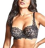 Panache Women’s Allure Full Cup Bra – Sheer Lace with Side Sling & Power Mesh Support – Black/Latte, 32D