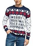 YIJIU Men's Ugly Christmas Party Classic Knitted Christmas Sweater Winter Funny Novelty Snowflakes Pullover Sweaters for Holiday,Blue White,XXL