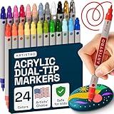 ARTISTRO Vibrant Acrylic Paint Markers for Rock, Fabric, Glass, Wood, Paper, Ceramic, Canvas & More - 24 Dual-Tip Paint Pens (Dot & Fine) - Quick Dry, Teacher Classrooms Must Have, Drawing Markers