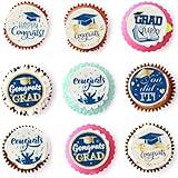 Ephlyn 54Pcs Edible 2025 Graduation Cupcake Toppers Wafer Paper Grad Cap Cupcake Picks Diploma Done Congrats Grad Cake Decorations for Class of 2025 Graduation Party Supplies Blue