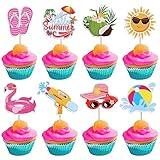 Rsstarxi 32 Pack Summer Beach Cupcake Toppers with Ball Sun Umbrella Water Gun Slippers Cupcake Picks Hello Summer Hawaiian Cake Decorations for Baby Shower Hawaiian Summer Pool Themed Party Decor