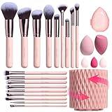 BS-MALL Makeup Brushes Premium Synthetic Foundation Powder Concealers Eye Shadows 18 Pcs Brush Set with 5 sponge & Holder Sponge Case (A-Pink)