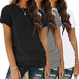SUNBS Womens 3 Pack T-Shirts Short Sleeve Summer Tops Fashion Basic Tees Comfy Casual Vacation Outfits Workout Clothes 2025 WhiteGreyBlack XL