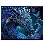 Blue Dragon Wall Art - Dragon Decorations - Sci Fi Video game Room Decor - Gamer Girl Science Fiction Gaming Accessories - Fantasy Arcade Gamer Gifts - Girls Room Decor, College Dorm Room Decor Poster