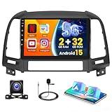 [5G WiFi] Hikity Android 15 Carplay Stereo for 2006-2012 Hyundai Santa Fe Radio Wireless CarPlay Android Auto, 9‘’ Touchscreen Car Radio 2+32G Bluetooth GPS Mirror Link SWC FM/RDS/EQ Backup Cam Mic