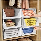 5 Pack Folding Closet Organizers Storage Box, Stackable Storage Bins, Plastic Drawer Basket Closet Storage for Wardrobe Cupboard Kitchen Bathroom Office White-5L