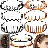 ULTIMUTE 8 PCS Fashion Effortless Plastic Headbands with Teeth Comb Black Skinny Headbands No Slip Hair Accessories Bands for Women Men Teen Girls, Amber&Bright Black