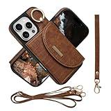 Stylivolve Crossbody Wallet Case for iPhone 16 Pro with Detachable Wrist Strap, RFID Blocking 4 Card Holder Purse, PU Leather Shockproof, Ring Holder Kickstand for Women - 6.3", (Brown)
