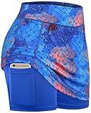 BLEVONH Womens Summer Tennis Skirts with Shorts Underneath, Pickleball, Athletic, Workout and Golf Skorts with Pockets Blue Geometric Small