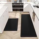 StepLively Kitchen Mat, 2 PCS Kitchen Rugs, Cushioned Kitchen Mats for Floor, Anti Fatigue Kitchen Rug Set, Non-Skid Standing Mat for Kitchen, Office, Sink, 17.3"x30"+17.3"x47", Black