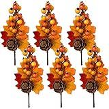 Adurself 6 Pack Fall Stems Artificial Berry Picks Fall Picks with Pine Cone Maple Leaves Branches Decorations for Harvest Autumn Thanksgiving Day Flower Arrangements Wreaths Indoor Outdoor Home Decor