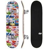 KMX Complete 31" x 8" Skateboard for Beginners, 7-Layer Canadian Maple Double Kick Concave Deck| Aluminum Alloy Trucks | 31 Inch Skateboard for Boys, Girls, Kids, Teens, Adults(Comic Metropolis)