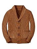 Boy's Sweater Cardigan Button Down Shawl Collar Cable Knitted Outwear Long Sleeve Sweater Coats with Pockets Coffee