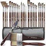 25pcs Paint Brush Set, Fuumuui Acrylic Paint Brushes, Professional Artist Series with Wide Flat, Filbert, Fan, Dagger, Cat Tongue, Round, Angle, Rigger for Oil, Acrylic Canvas Paintings, Face Painting