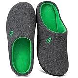 VeraCosy Men's Two-Tone Memory Foam House Slippers Indoor Outdoor Durable Rubber Sole (Green, 9-10 US)