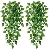 Sggvecsy Fake Hanging Plants 2 Pcs Artificial Hanging Plants Fake Ivy Vine Faux Pothos Vines Artificial Ivy Leaves Greenery Plant for Room Patio Home Indoor Outdoor Shelf Wall Garden Decor(No Baskets)