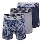 New Balance Men's 6" Boxer Brief Fly Front with Pouch, 3-Pack,Print/Steel/Pigment, Medium (32"-34")