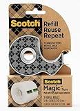 Scotch Stainless Steel Refillable Dispenser and 2 Rolls of Scotch Magic Tape with 66% Plant Based Adhesive, 0.75 in. x 550 in, Invisible Tape, Oﬃce Supplies and School Supplies