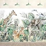 7x5ft Jungle Forest Safari Backdrop Animal Elephant Loin Green Plants Tropical Leaves White Photography Background Nature Scenery Kids Adult Portrait Wall Decor Photo Booth Studio Props