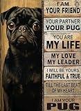 5D Diamond Art Painting by Number Kits for Adults Black Pug Dog and Text Friend Round Diamond Art Full Drill Beads Embroidery DIY Cross Stitch for Wall Decoration(30x40cm)