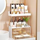 3 Drawers Makeup Organizer - 5 Tier Bathroom Organizers and Storage, Versatile Perfume Vanity Organizer, Ideal for Cosmetic, Large Skincare, Face Mask, Office Supplies, Amber