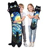 Mewaii Long Cat Plush Kawaii Kids Plush Toy Pillows, Cute Black Cat Stuffed Animals Soft Plushies, Kitten Big Plush Toys Throw Body Pillow Doll Gift for Girls Boys (Black Starry Cat 20 Inch)