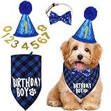 Weewooday Dog Birthday Party Supplies Birthday Boy Girl Cake Bandana Triangle Scarf Clothes Shirt Cute Dog Hat Dog Bow Tie Collar with 0-8 Numbers for Dog Puppy 1st Birthday (Elegant Style, Medium)