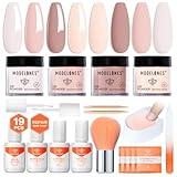 Modelones Dip Powder Nail Kit, 4 Colors Nude Pink Glitter Dipping Starter Set with Liquid and Complete Accessories for French Nails Art Salon DIY at Home Manicure