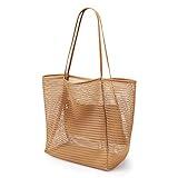 KALIDI Beach Mesh Tote Bag, Casual Tote Grocery Bag Hobo Women Foldable MAX 23L Shoulder Bag For Beach Picnic Vacation