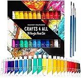 Acrylic Paint Set for Adults and Kids - 24 Pack of 12mL Paints with 3 Art Brushes, Non-Toxic Craft Paint for Easter Eggs, Ceramic Rock Paint - Art Supplies