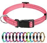 TagME Reflective Nylon Dog Collars, Adjustable Classic Pet Collar with Quick Release Buckle for Puppy, Baby Pink, 3/8" Width
