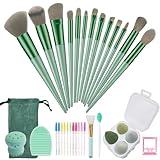 Muhuabeuaty 23 pcs Makeup Brushes Set with Beauty Blender, Foundation Brush Eyeshadow Concealers Powder Brushes, 4 pcs Boxed Makeup Sponges for Professional Makeup Kits (Middle Size, Green)