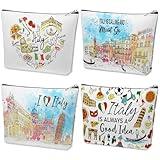 Kacctyen 4 Pack Italy Travel Gifts Cosmetic Bag for Women City Theme Makeup Bag with Zipper Italian Souvenir Gifts for Italy Lovers Travellers Women Girls