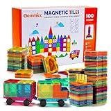 Gemmicc Magnetic Tiles 100 PCS w/ 2 Cars, STEM Approved Educational Magnet BuildingToys, Magnet Puzzles Stacking Blocks for Boys Girls